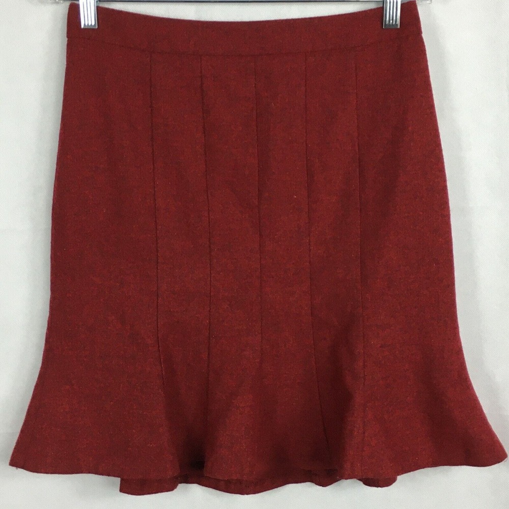 The Limited Skirt Womens Sz 4 Red Wool Blend A Line Ruffle Hem